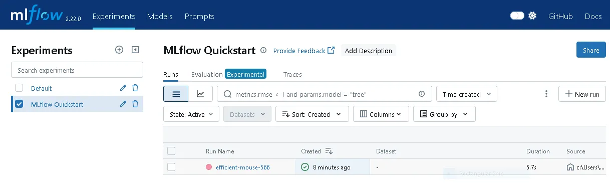 Quickstart UI for experiment runs
