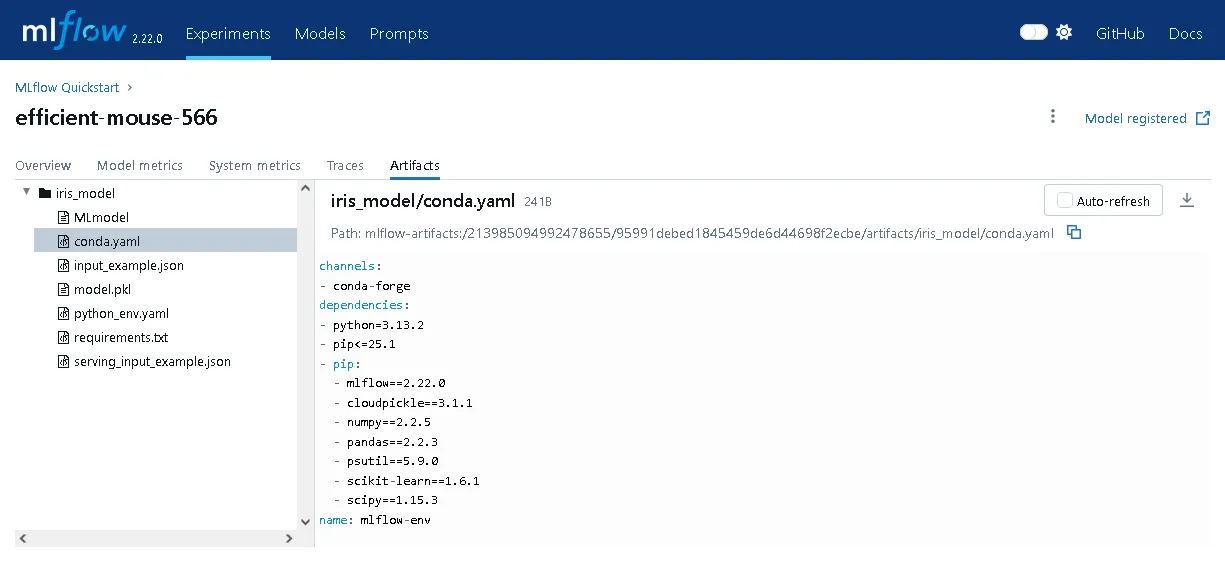 Quickstart UI conda environment specs